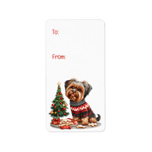 Etiqueta Feliz Navidad Yorkshire Terrier Dogs