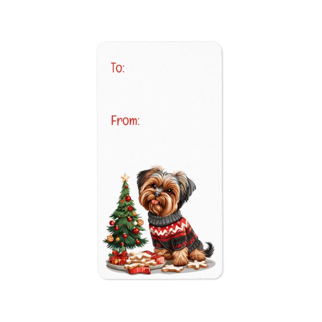 Etiqueta Feliz Navidad Yorkshire Terrier Dogs (Frente)
