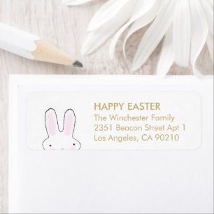 Etiqueta Feliz Pascua de Resurrección conejo lindo dorado b
