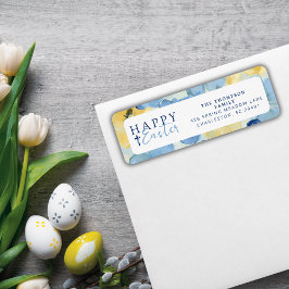 Etiqueta Feliz Pascua Primavera Cristiana Azul