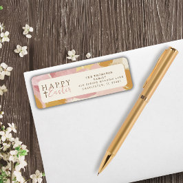 Etiqueta Feliz Pascua Religiosa Moderna Floral Rosa