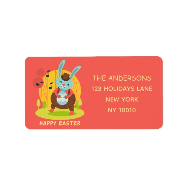 Etiqueta Feliz Personalizado de baile de conejo de pascua (Frente)