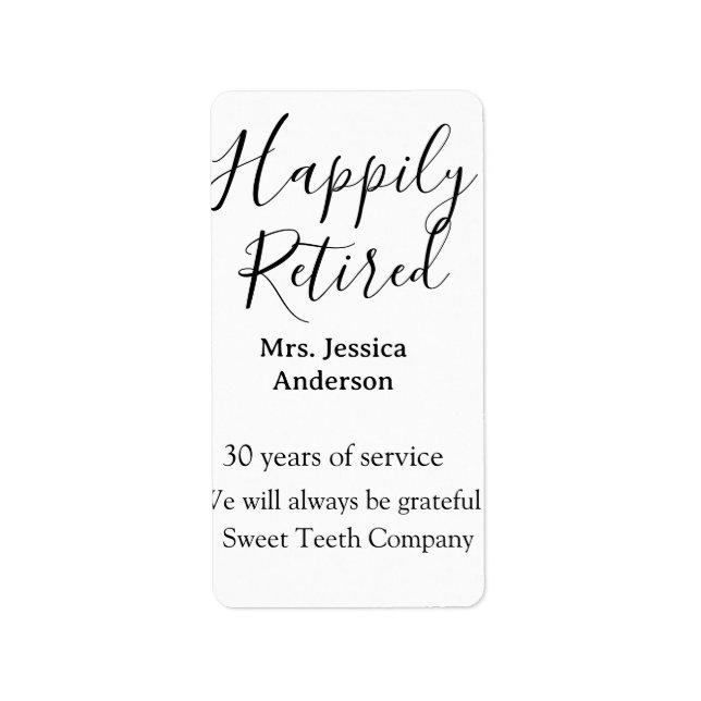 Etiqueta Feliz retiro añadir nombre años de servicio jubila (Frente)