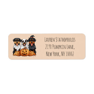 Etiqueta Feliz Rottweiler de Halloween perros Jack O Lanter
