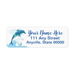 Etiqueta Feliz salto de delfín con burbujas