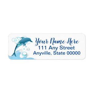 Etiqueta Feliz salto de delfín con burbujas