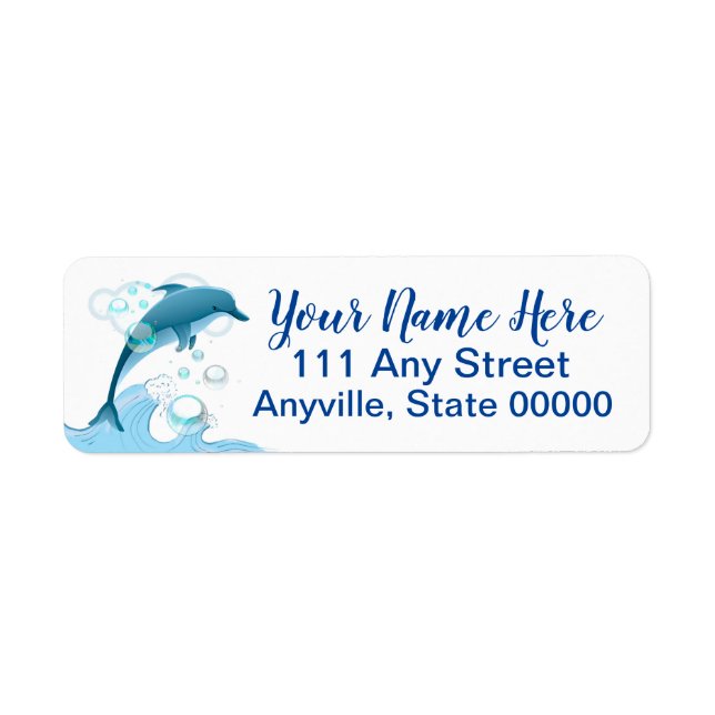 Etiqueta Feliz salto de delfín con burbujas (Frente)