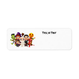 Etiqueta Feliz truco de Halloween para tratar a los niños