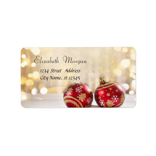 Etiqueta Feriado de bolas de Navidad rojo (Frente)