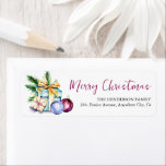Etiqueta Festive Bauble Watercolor Christmas Return Address<br><div class="desc">A festive Merry Christmas return address label. Design features a watercolor image of gifts,  fir sprigs and baubles,  the season greeting Merry Christmas and a customizable address.</div>