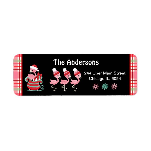 Etiqueta Festive Flamingos and Pink Plaid (Frente)