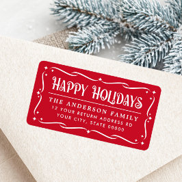 Etiqueta Festive Happy Holidays elegant red return address