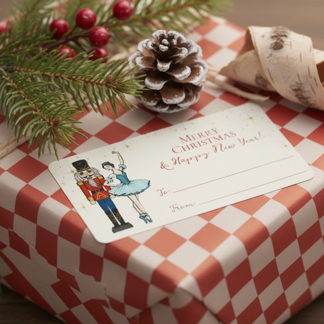 Etiqueta Festive Nutcracker Merry Christmas To From Labels (Chic Festive Nutcracker Ballet Merry Christmas To From Gifting Stickers. Nutcracker & Ballerina )