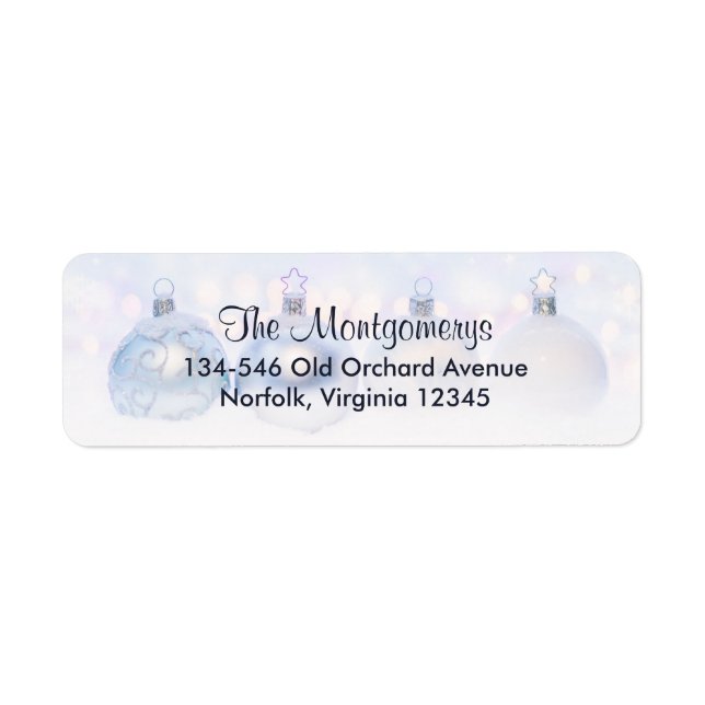 Etiqueta Festive Silver Christmas Balls on Snow (Frente)