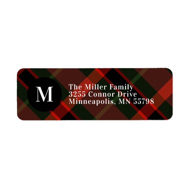 Etiqueta Festive Tartan Monogram Christmas (Frente)