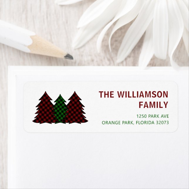 Etiqueta Festividad de árboles de navidad rojos y verdes (In situ)