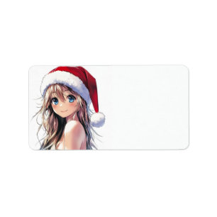 Etiqueta Festividad de Chica de anime Santa Hat con ojos az