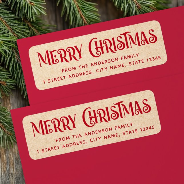 Etiqueta Festividad de Red Kraft Dirección de regreso de Fe (Red Kraft festive Merry Christmas return address Label)