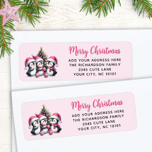 Etiqueta Festividad Feliz Navidad Tres pingüinos banales ro