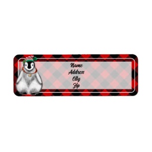 Etiqueta Festividad festiva lindo Pingüino negro plaid