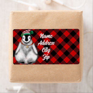 Etiqueta Festividad festiva lindo Pingüino negro plaid