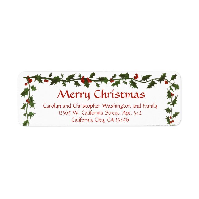 Etiqueta Festividad Holly Greenery Navidades simples Elegan (Frente)