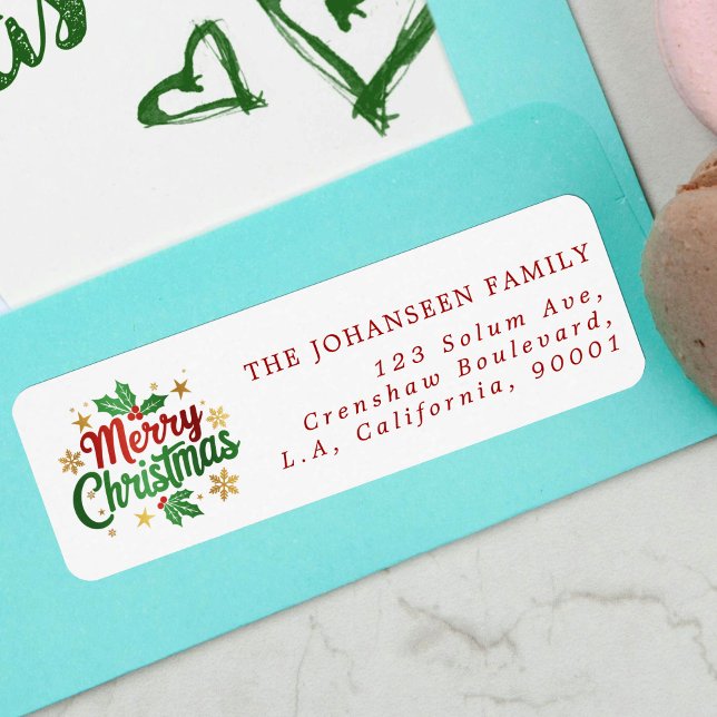 Etiqueta Festividad moderna Feliz Navidad Holly Berry Famil (Subido por el creador)