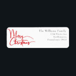 Etiqueta Festividad Red Script Merry Christmas Return Addre<br><div class="desc">Celebra la temporada con este guión rojo festivo La etiqueta de la dirección de retorno de Feliz Navidad con un toque de elegancia. El diseño de la moda se caracteriza por una paleta de colores simple en rojo y blanco que evoca el espíritu acogedor del invierno. Su atractivo moderno y...</div>