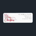 Etiqueta Festividad Red Script Merry Christmas Return Addre<br><div class="desc">Celebra la temporada con este guión rojo festivo La etiqueta de la dirección de retorno de Feliz Navidad con un toque de elegancia. El diseño de la moda se caracteriza por una paleta de colores simple en rojo y blanco que evoca el espíritu acogedor del invierno. Su atractivo moderno y...</div>