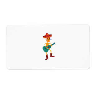 Etiqueta Festividad Skeleton Guitar Player