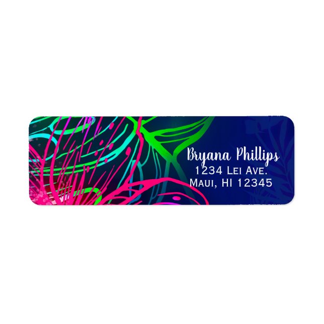 Etiqueta Fiesta Aloha Nocturna Tropical Luau Eléctrico (Frente)