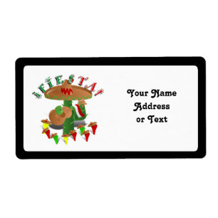 Etiqueta Fiesta Cactus con Sombrero y Guitarra