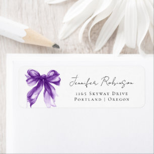 Etiqueta Fiesta Coquette de lazo morado Script Sweet 16 