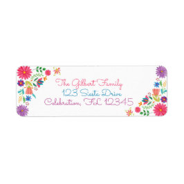 Etiqueta Fiesta Cumpleaños Floral Folk Mexicano