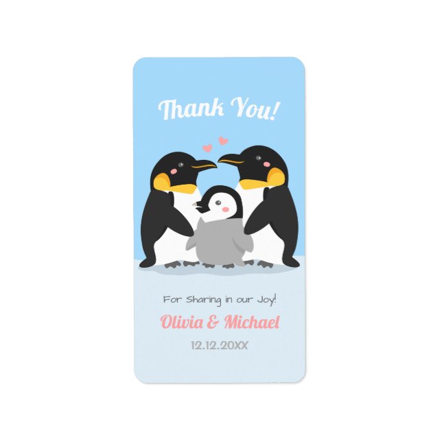 Etiqueta Fiesta de Baby Shower de la familia Penguin (Frente)