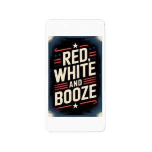 Etiqueta Fiesta de Bebidas del 4 de Julio   Rojo Blanco y B