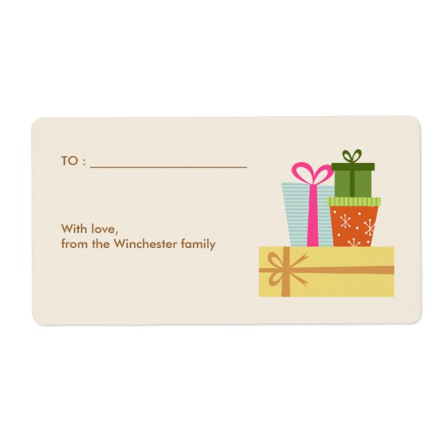 Etiqueta Fiesta de cajas de regalo (Frente)