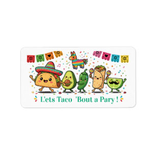 Etiqueta Fiesta de Comida Mexicana Kawaii Adorable - Taco B