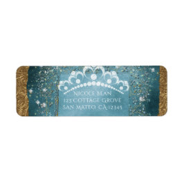 Etiqueta Fiesta de corona de diamantes y destellos teal
