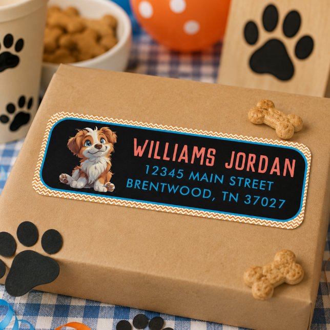 Etiqueta Fiesta de Cumpleaños de Cachorro | Tema de Perro p (Puppy Party Birthday | Cute Kids Dog Theme Label)