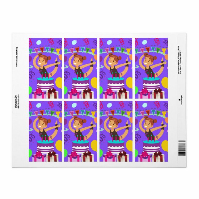 Etiqueta Fiesta de cumpleaños de gimnasia (Hoja Entera)