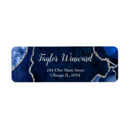 Etiqueta Fiesta de Cumpleaños de Mármol Ágata Azul Marino y