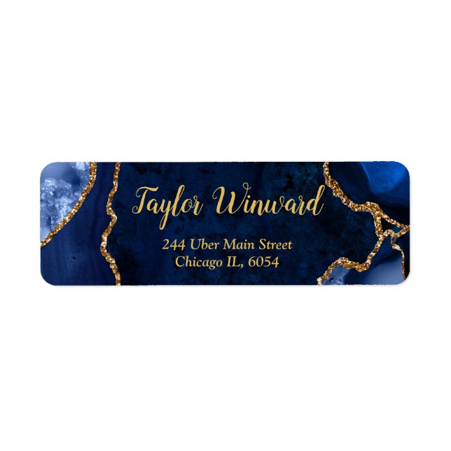 Etiqueta Fiesta de cumpleaños de mármol de ágata azul marin (Frente)