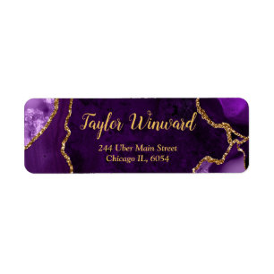 Etiqueta Fiesta de Cumpleaños de Mármol de Ágata Púrpura y 