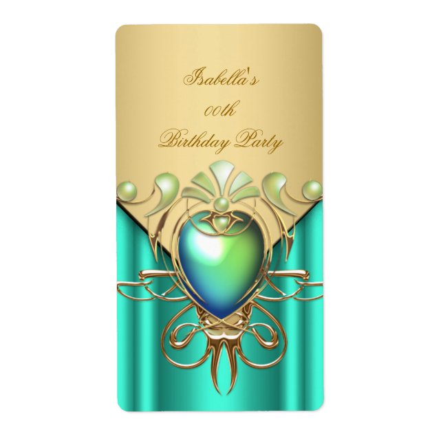 Etiqueta Fiesta de cumpleaños elegante de Gold Emerald Jade (Frente)