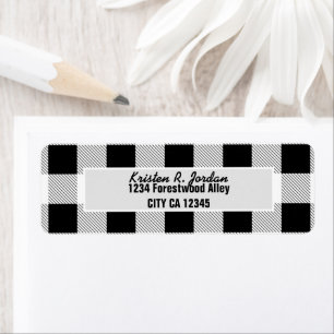 Etiqueta fiesta de plaid búfalo negro blanco granja rústica