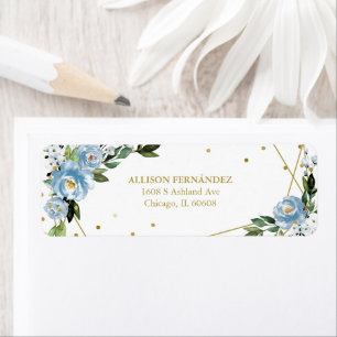 Etiqueta Fiesta de Quinceañera Hoja de Oro Azul Polvoriento
