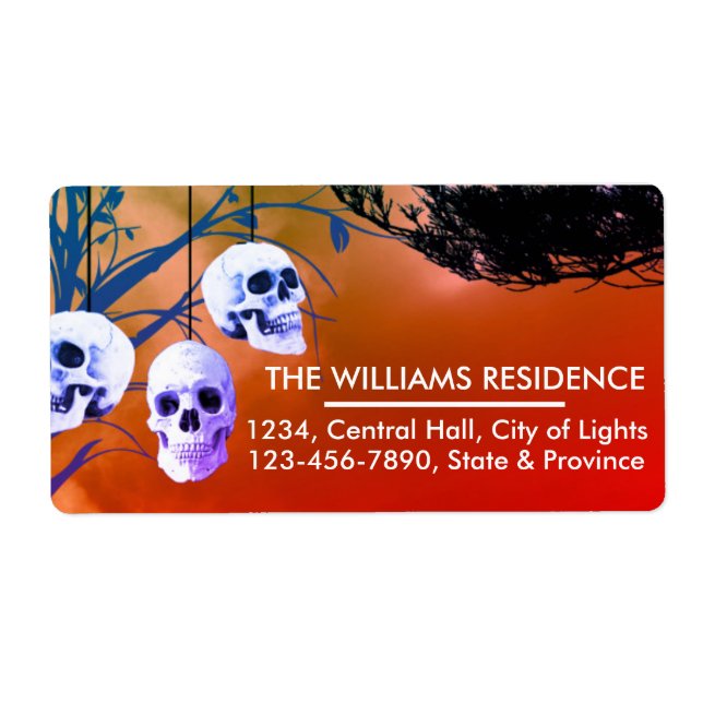 Etiqueta Fiesta de Skeleton de Halloween Noche Freaky Rojo (Frente)