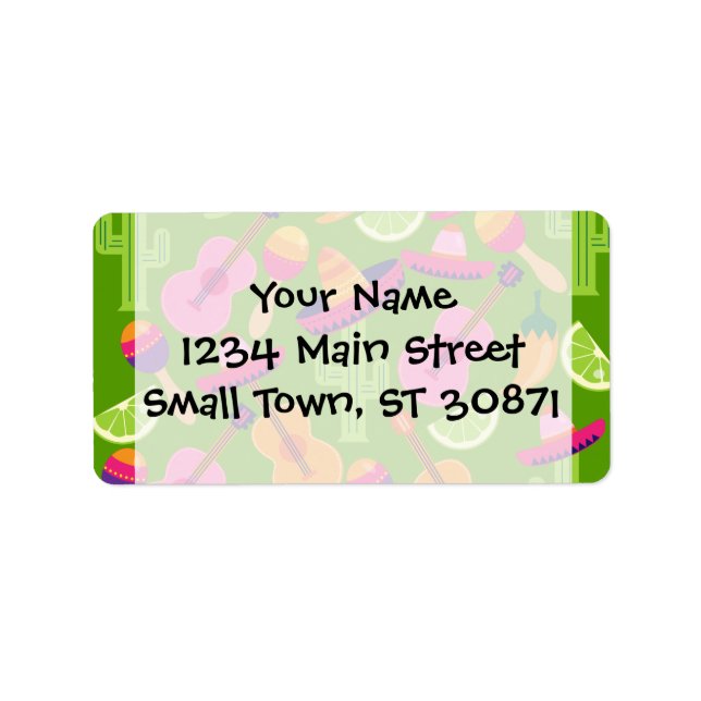 Etiqueta Fiesta Fiesta Sombrero Cactus Limes Peppers Maraca (Frente)