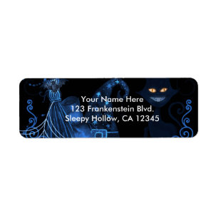 Etiqueta Fiesta Mágica de Halloween Gato Negro Luces Azules